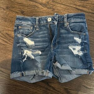 American eagle size 4 shorts dark wash - high rise shortie next level stretch